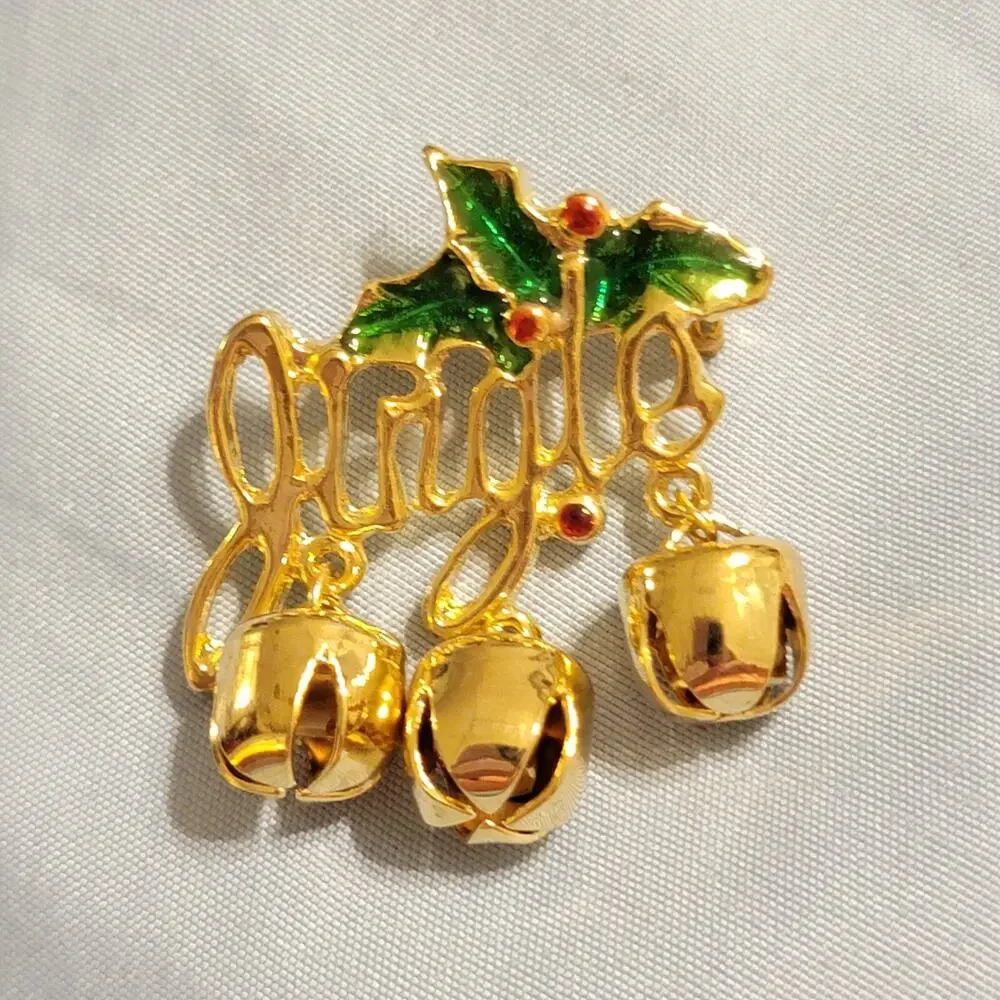 Vintage Jingle Bells Brooch Pin Christmas 1.5